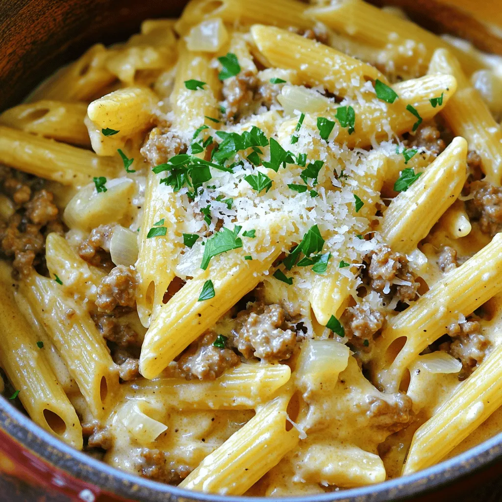 One-Pot Creamy Beef and Garlic Pasta Savory Delight