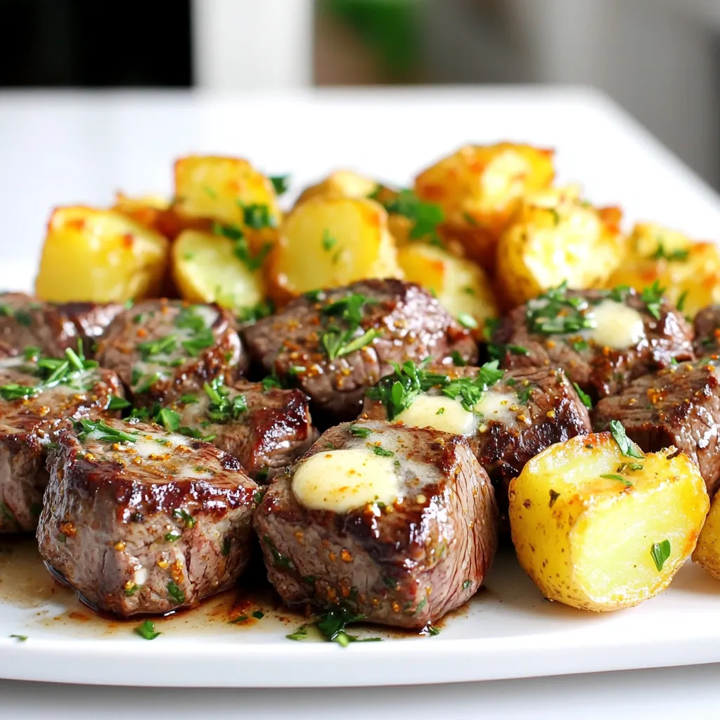 Air Fryer Garlic Butter Steak Bites with Crispy Potatoes