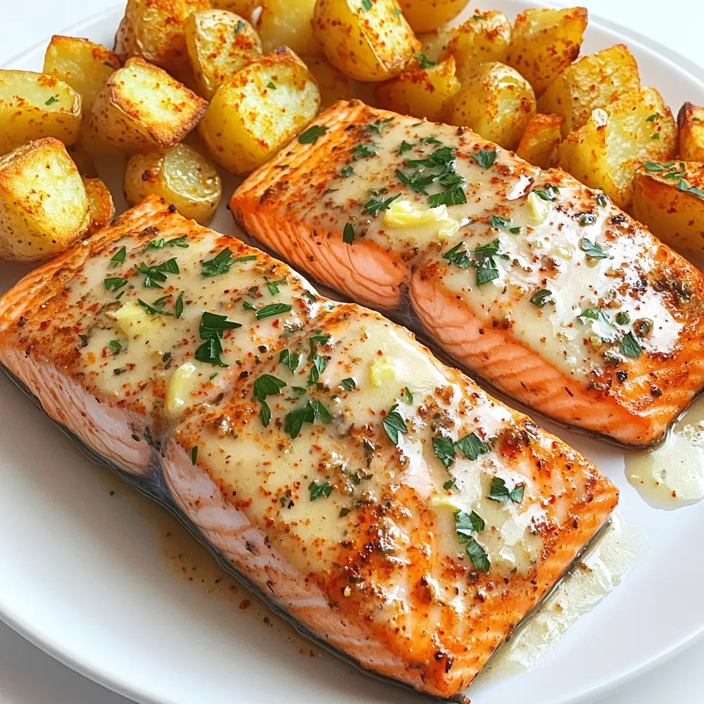 Air Fryer Garlic Butter Salmon with Crispy Potatoes Delight