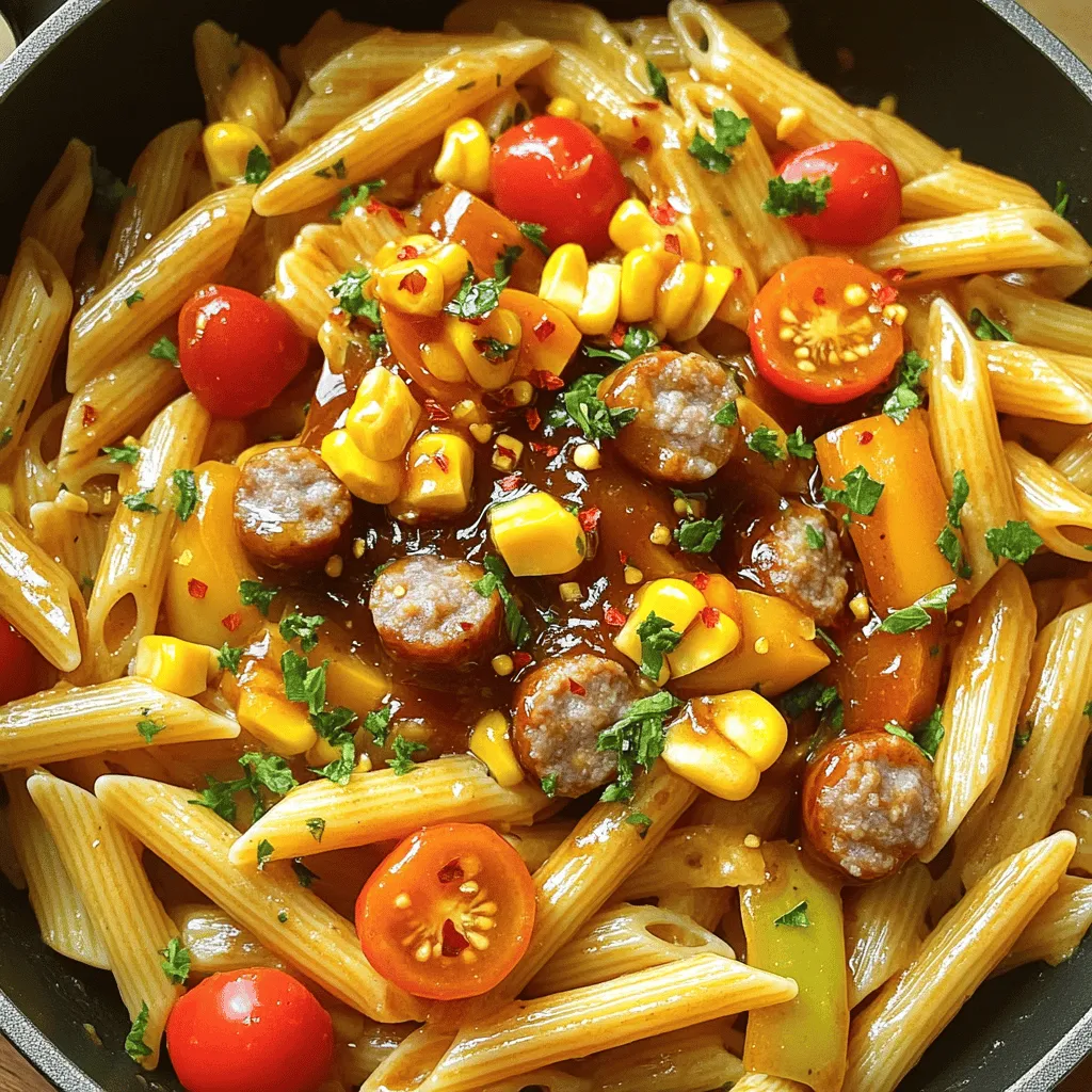 Spicy Honey BBQ Sausage Pasta Skillet Easy Recipe