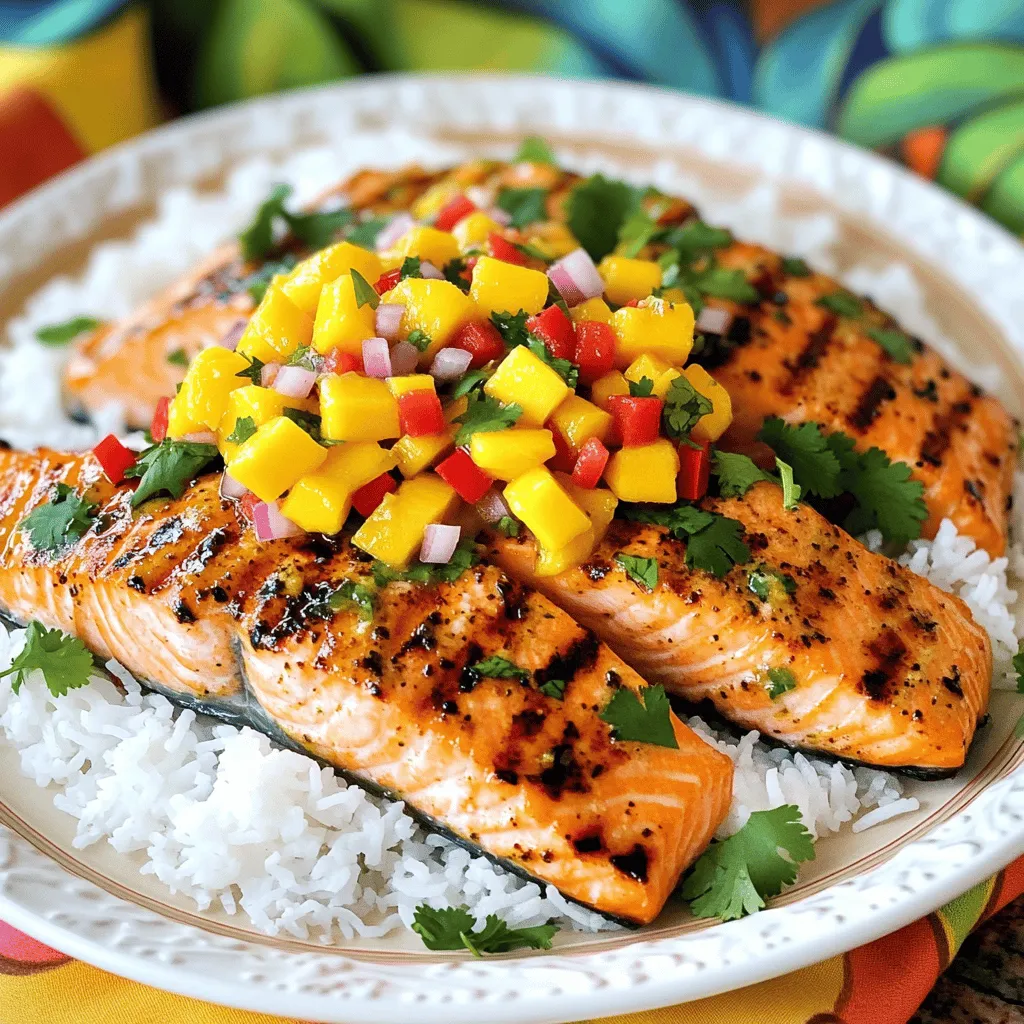 Grilled Salmon with Mango Salsa and Coconut Rice Delight