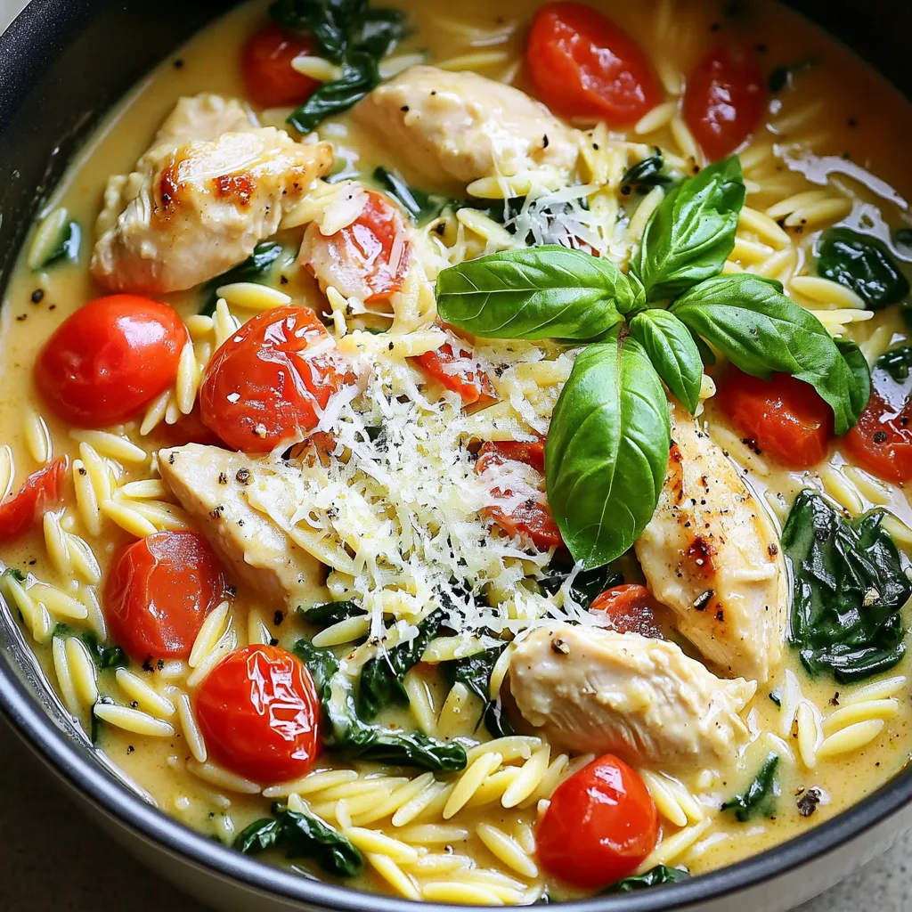 One-Pot Creamy Tuscan Chicken Orzo Delight