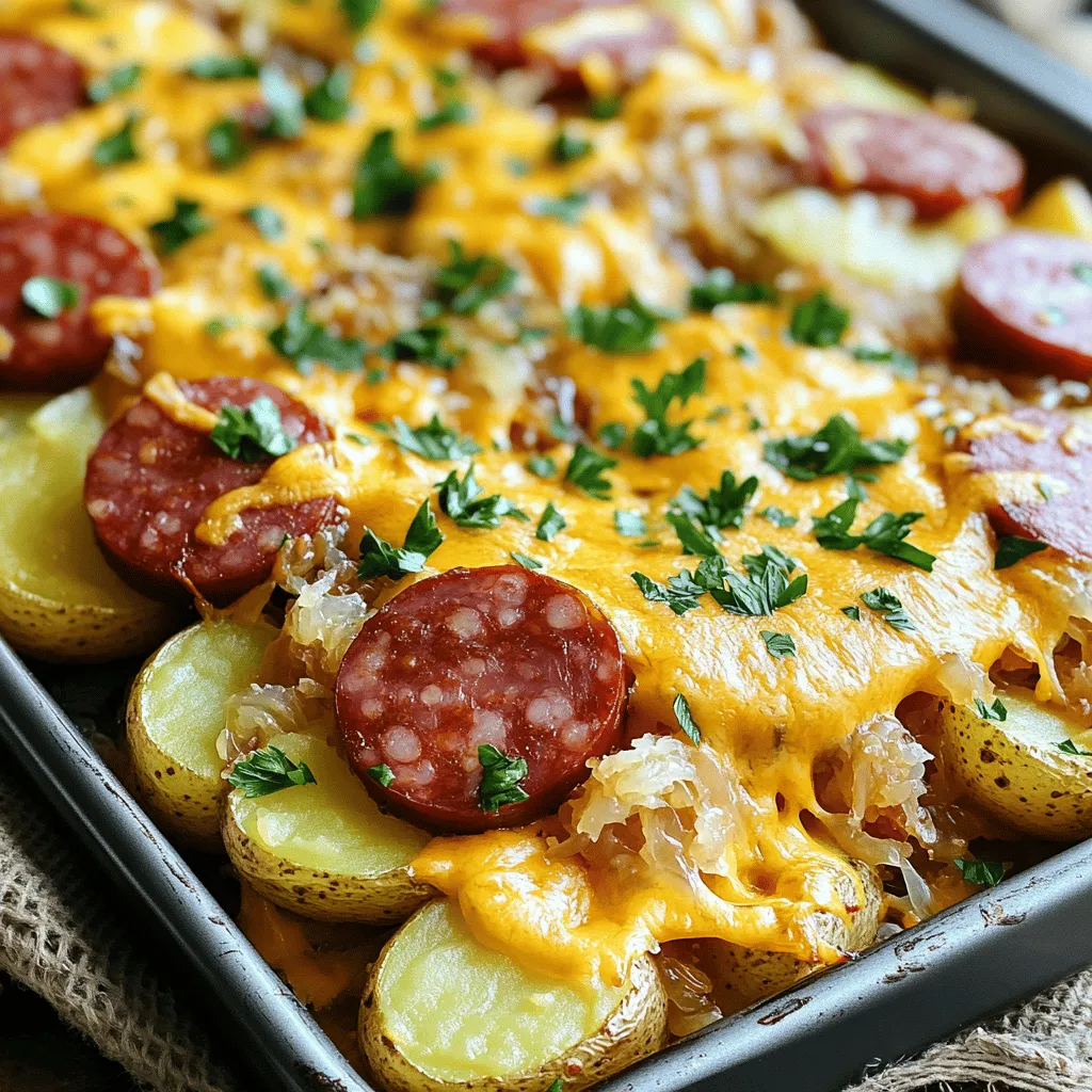 Kielbasa Sheet Pan Dinner with Sauerkraut &#038; Cheesy Potatoes