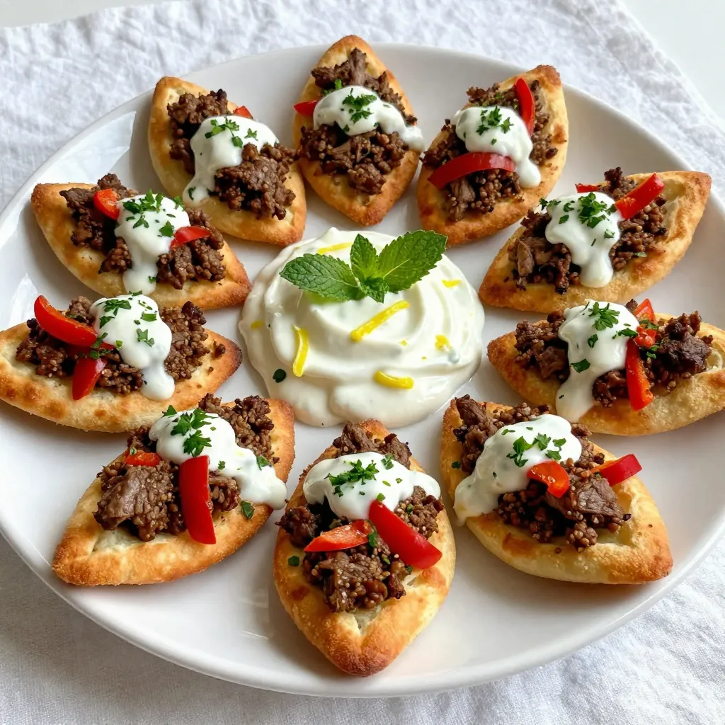 Mini Mediterranean Lahmacun Bites with Yogurt Drizzle
