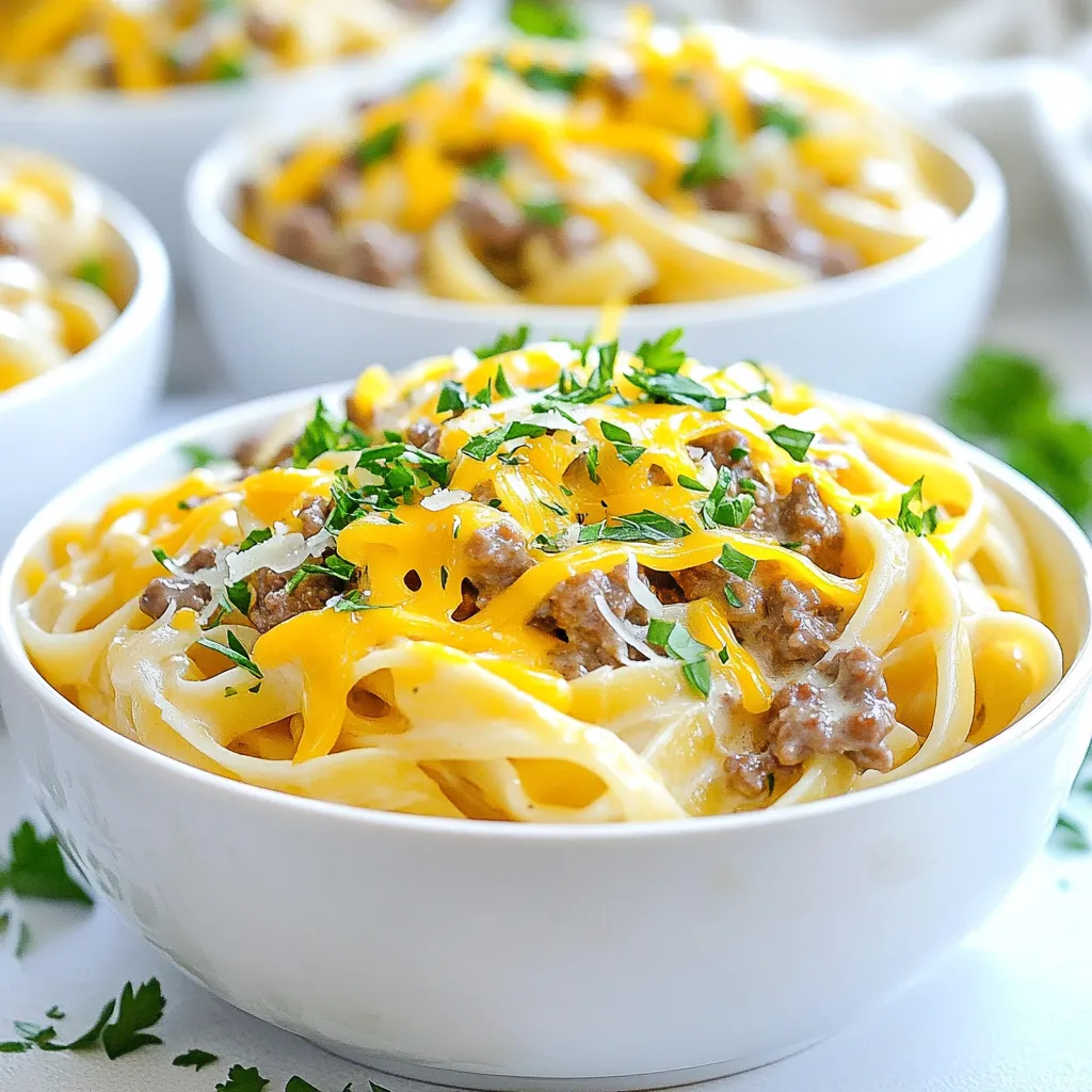 Creamy Cheeseburger Alfredo Pasta Rich and Savory Dish