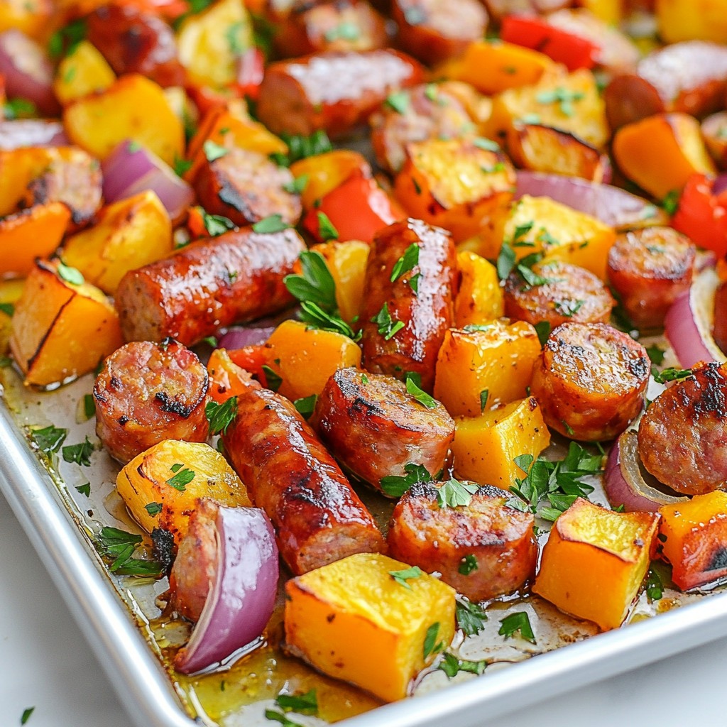 Honey Garlic Sheet Pan Sausage & Sweet Potatoes Delight