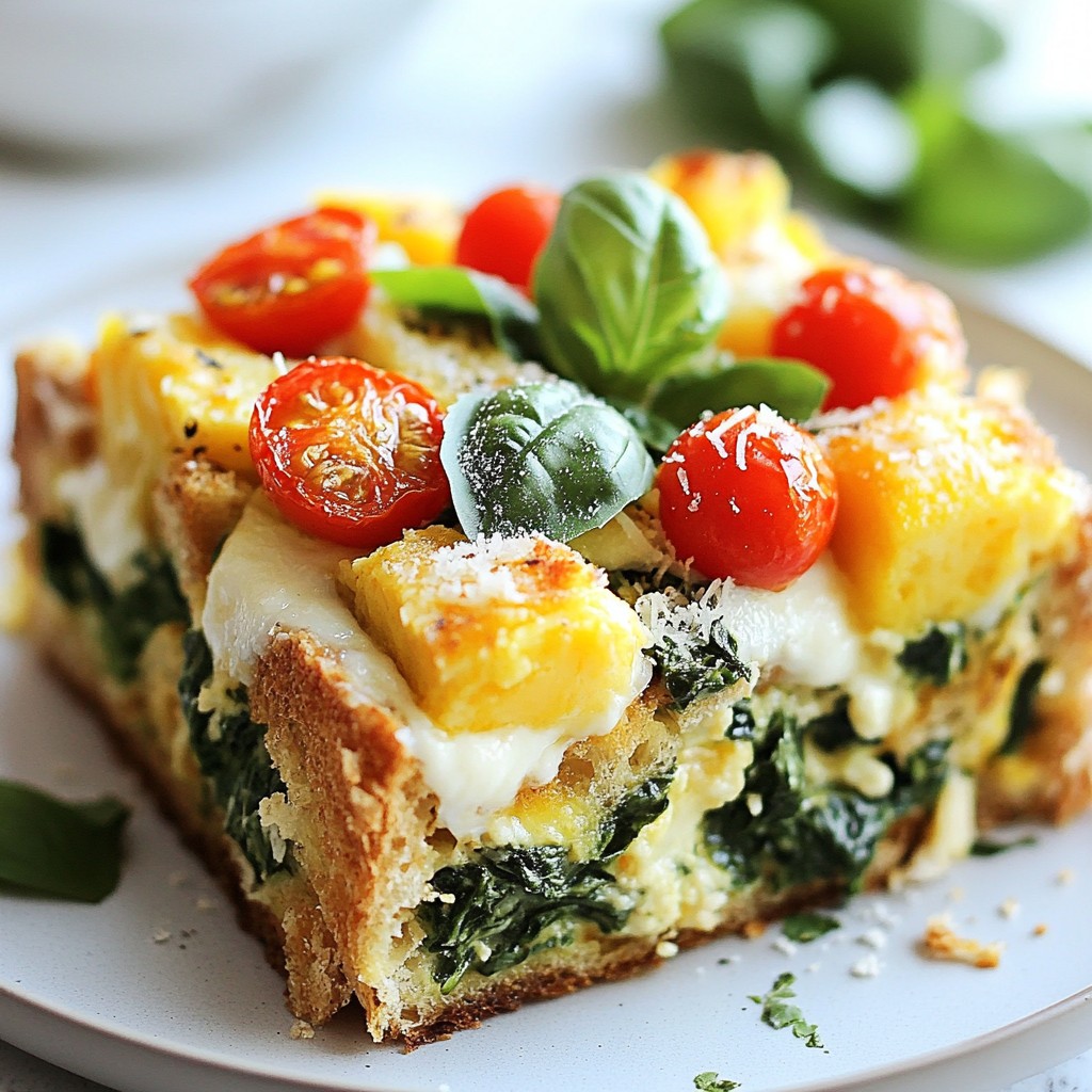 Cheesy Brunch Spinach and Tomato Strata Delight