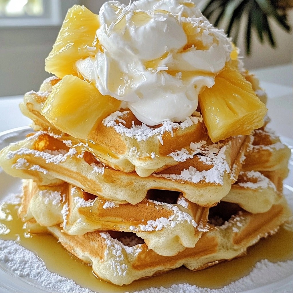 Fluffy Coconut Waffles with Pineapple Syrup Delight
