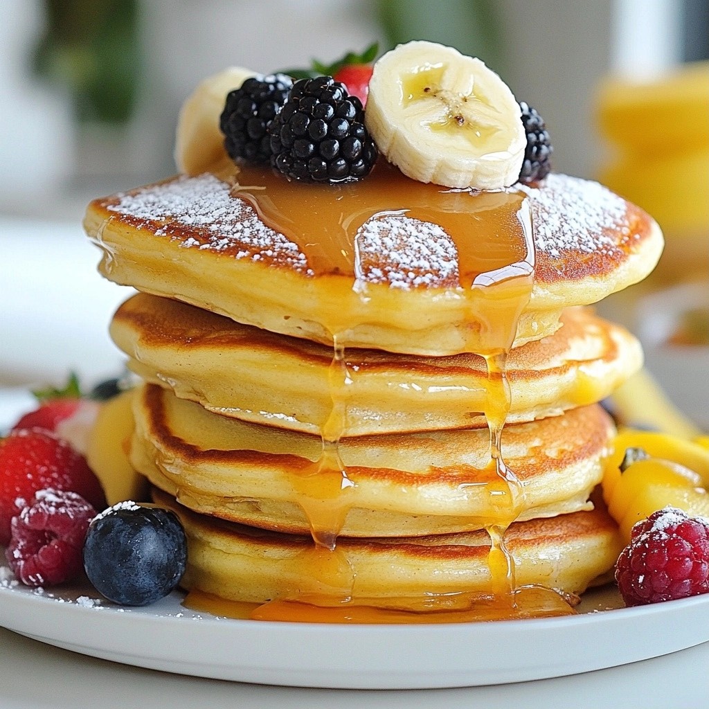 Fluffy Brunch Vanilla Bean Pancakes with Caramel Syrup