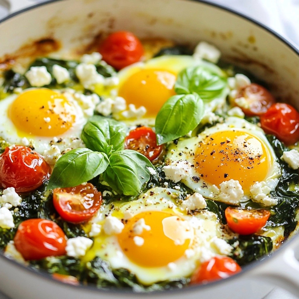 Quick Breakfast Spinach and Feta Eggs in Purgatory