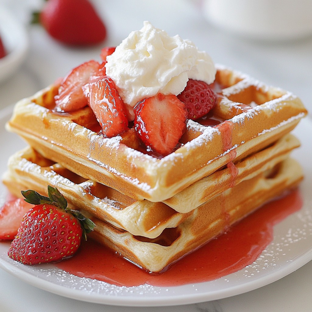 Crispy Morning Vanilla Bean Waffles with Strawberry Sauce