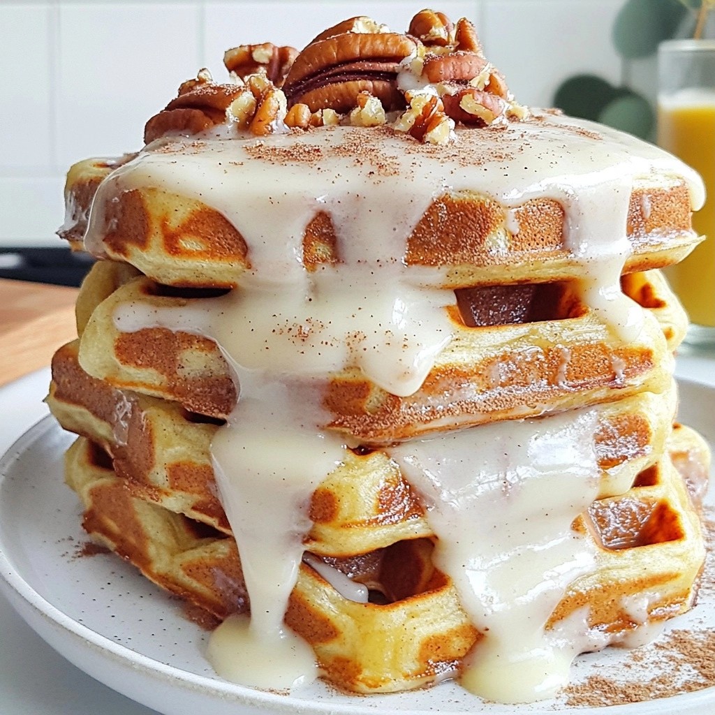 Sweet Cinnamon Roll Waffles with Cream Cheese Glaze Delight