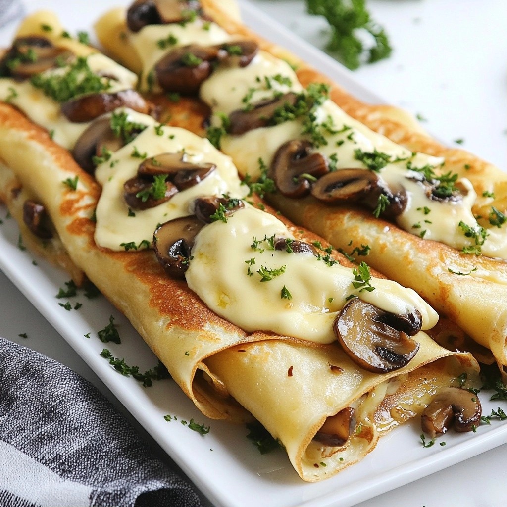 Gourmet Mushroom and Cheese Brunch Crepes Delight