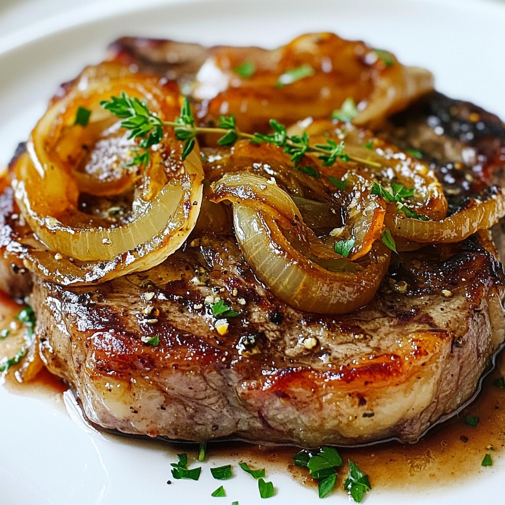 Savory Garlic Butter Ribeye with Caramelized Onions