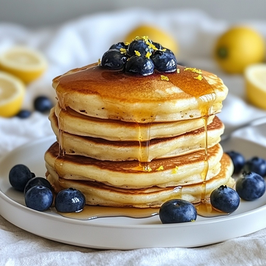 Fluffy Lemon Ricotta Pancakes with Blueberry Syrup
