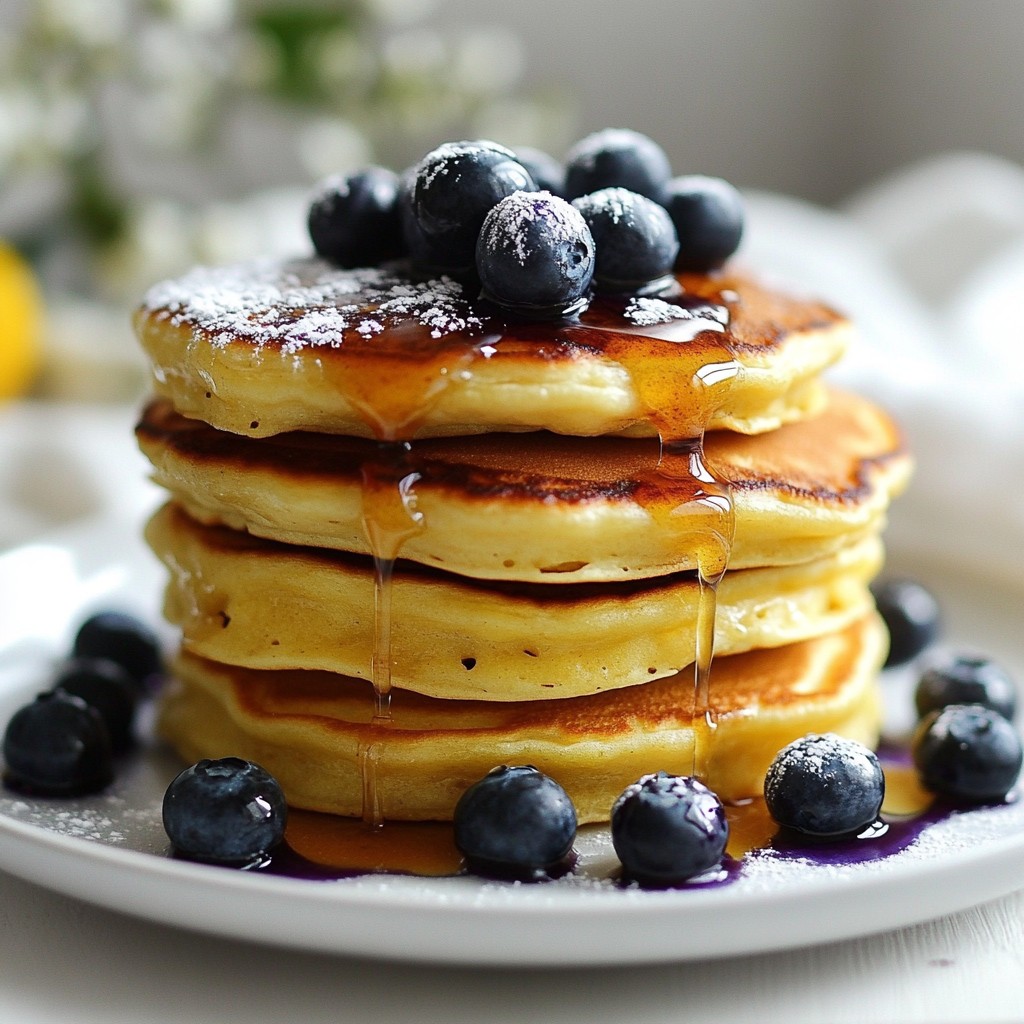 Fluffy Lemon Ricotta Pancakes with Blueberry Syrup Delight