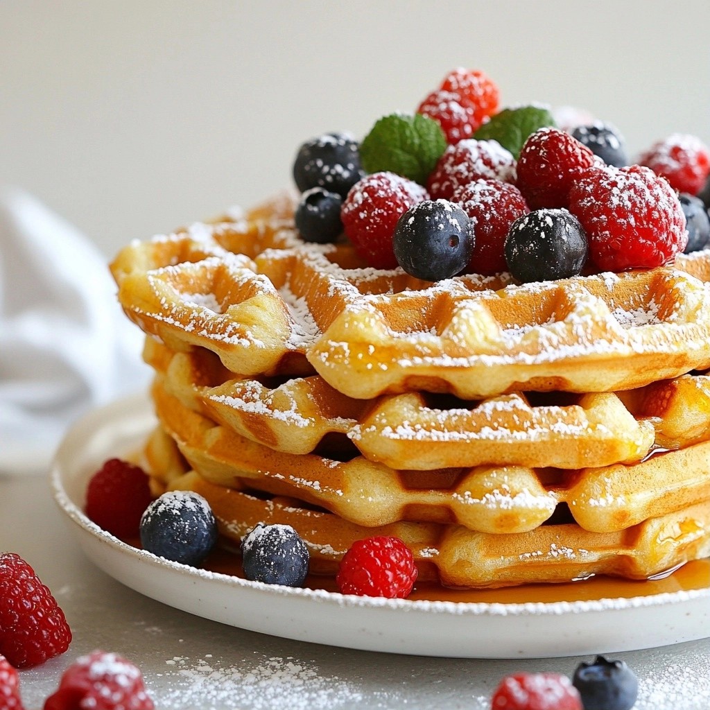 Crispy Breakfast Sourdough Waffles with Maple Syrup