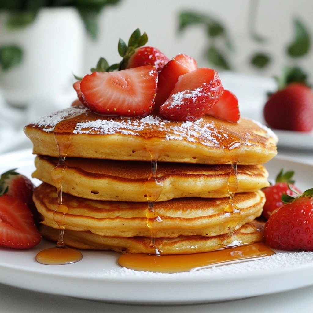 Fluffy Breakfast Strawberry Vanilla Pancakes Delight