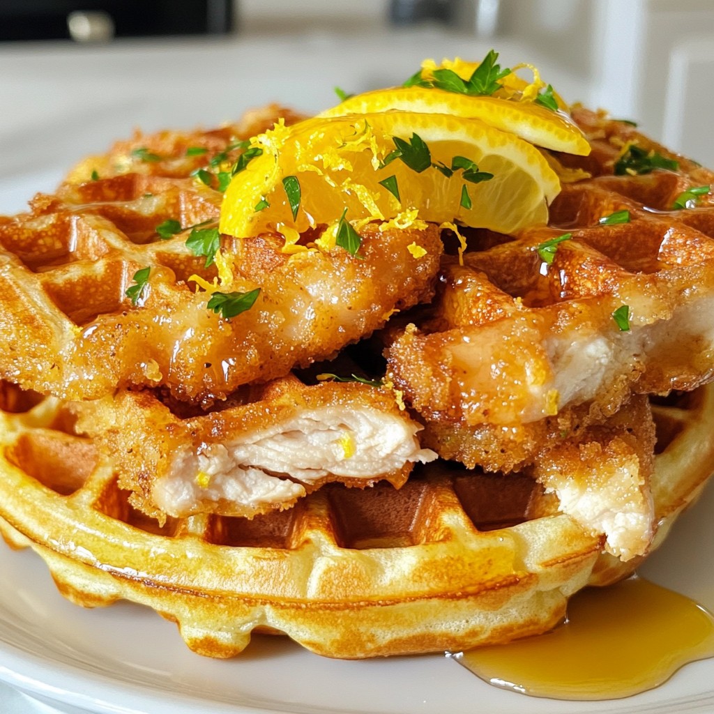 Zesty Brunch Lemon Herb Chicken and Waffles Delight