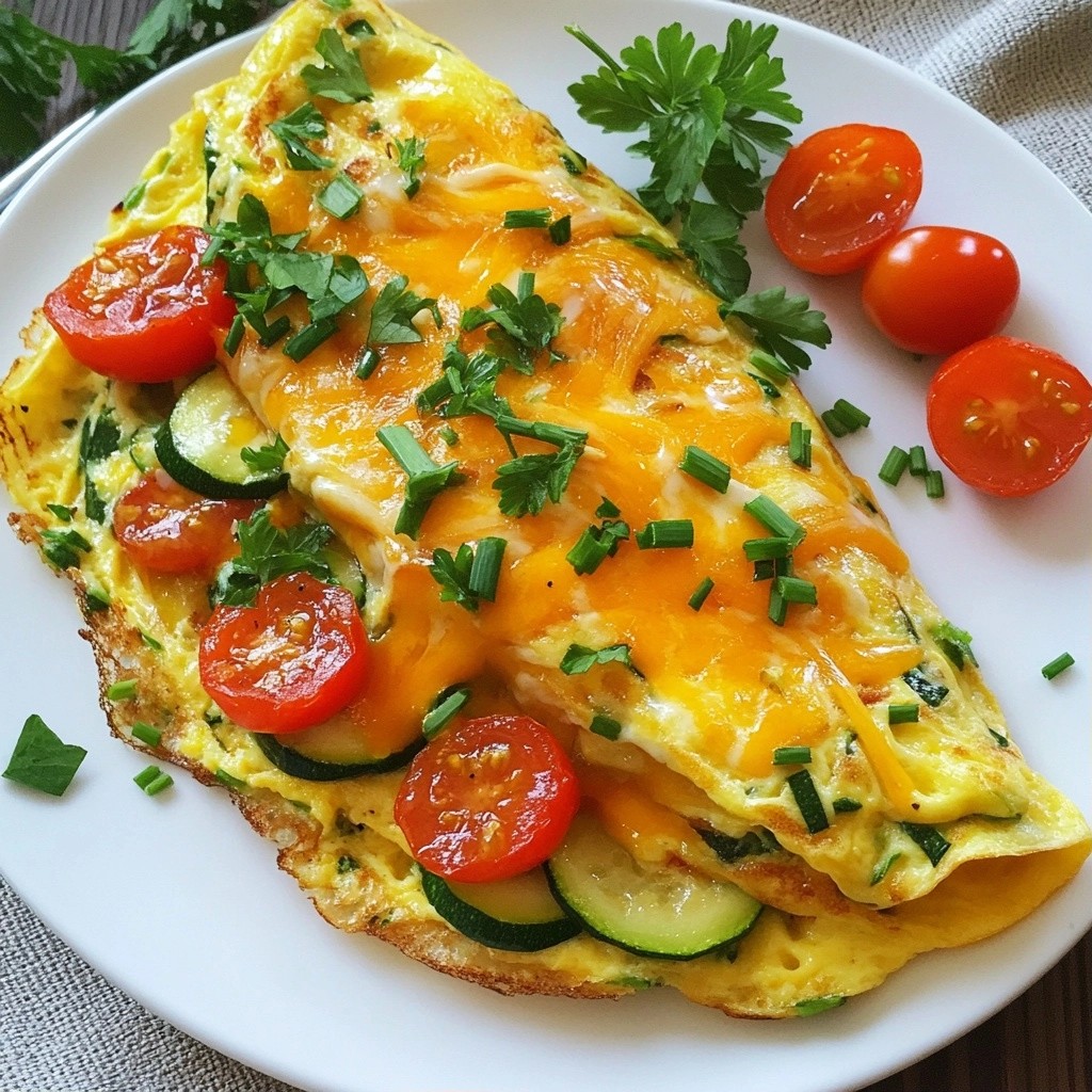 Cheesy Breakfast Vegetable Omelette with Fresh Herbs