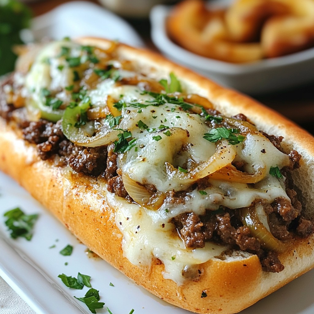 Ground Beef Philly Cheesesteaks Savory Sandwich Delight