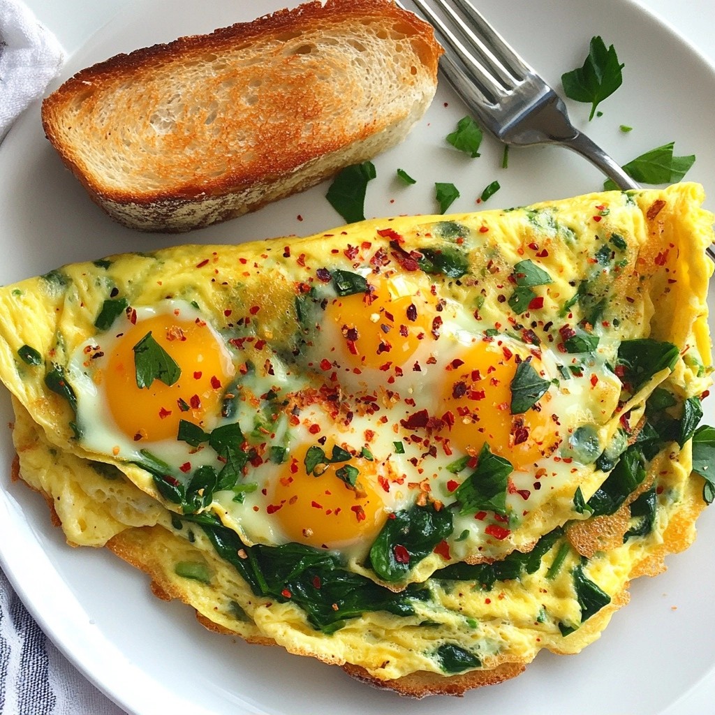 Cheesy Breakfast Spinach and Pepper Omelette Recipe