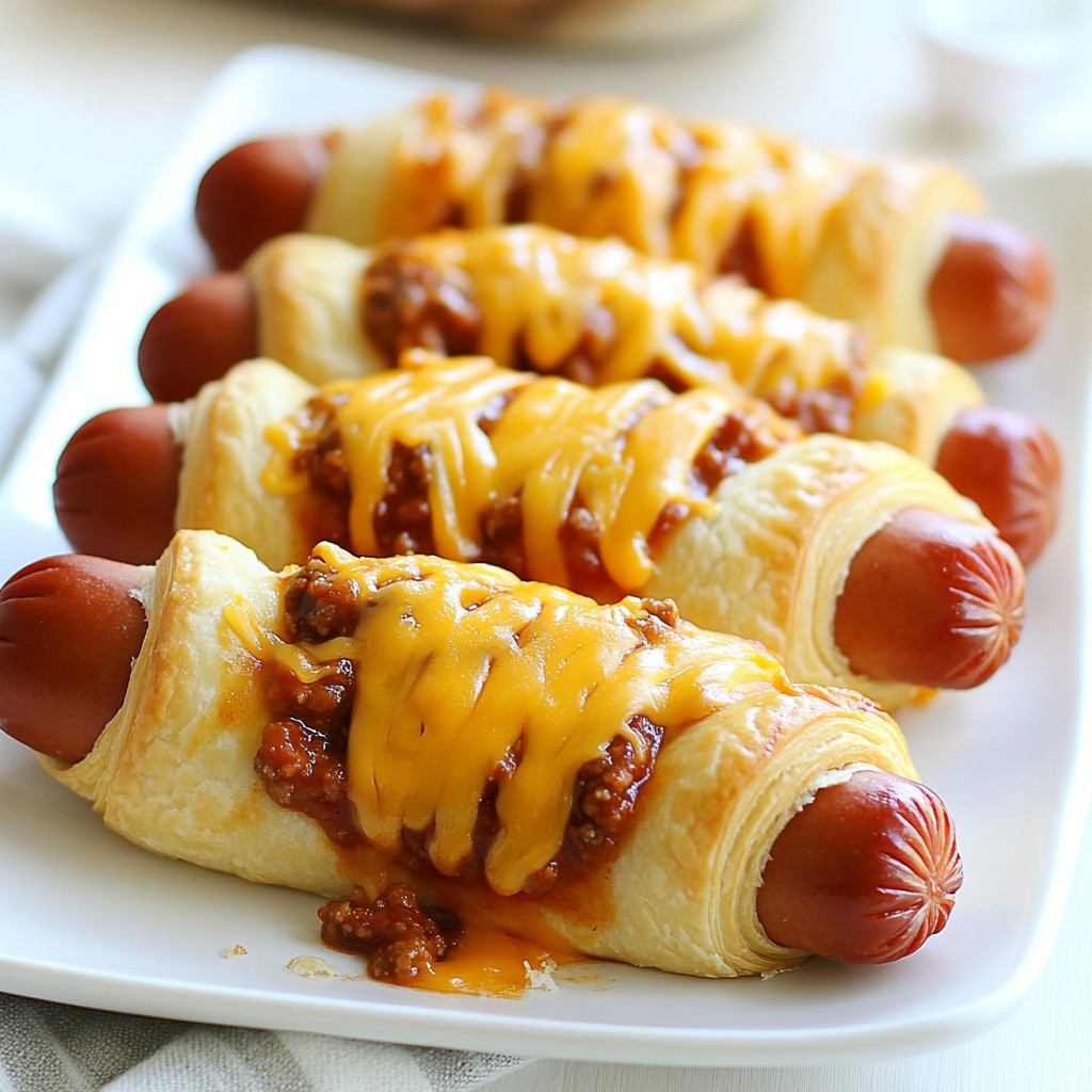 Cheesy Chili Crescent Roll Hot Dogs Easy Recipe