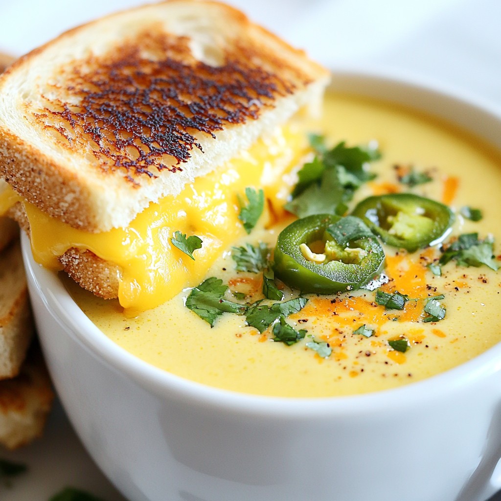Spicy Jalapeño Popper Soup with Grilled Cheese Dippers