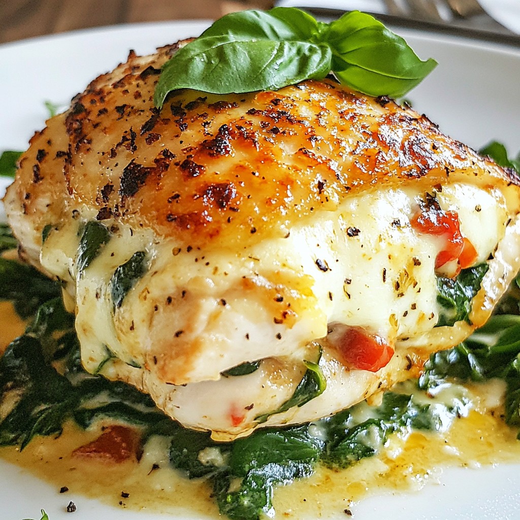 Roasted Red Pepper Spinach Mozzarella Stuffed Chicken Delight