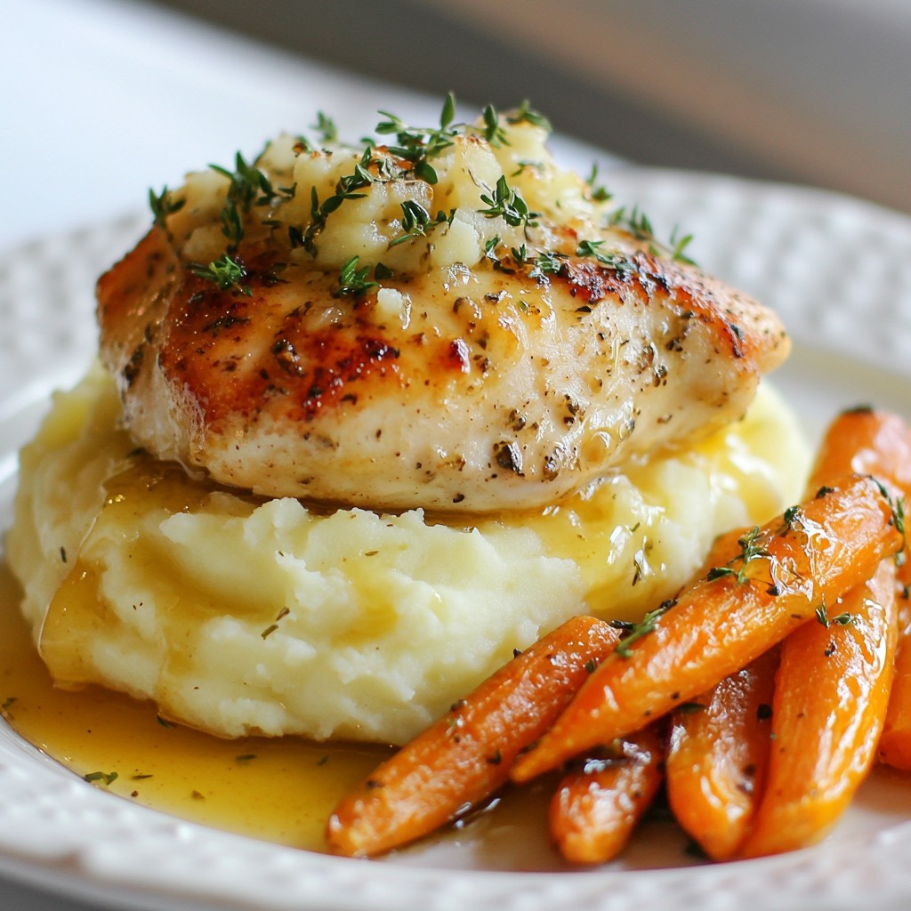 Garlic Herb Chicken with Creamy Mash and Roasted Carrots