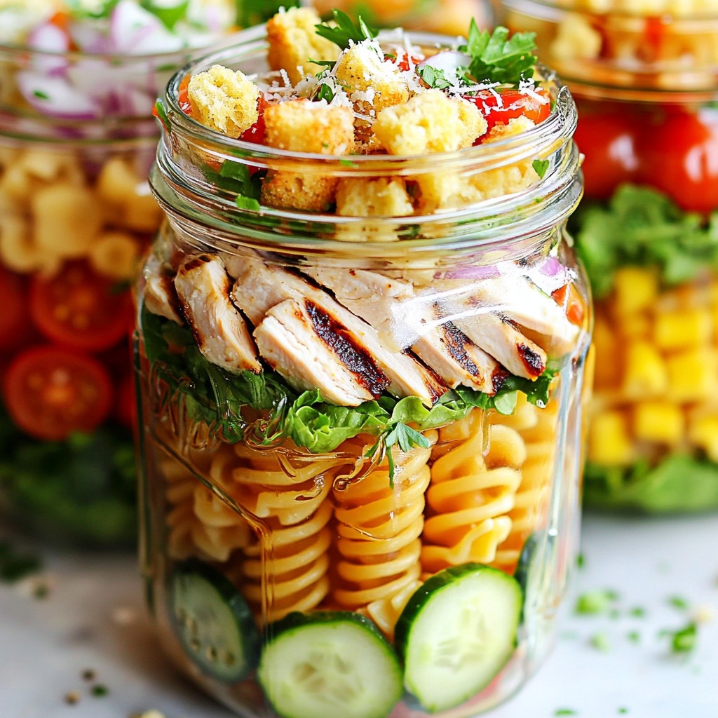 Grilled Chicken Caesar Pasta Salad Jars for Easy Lunch